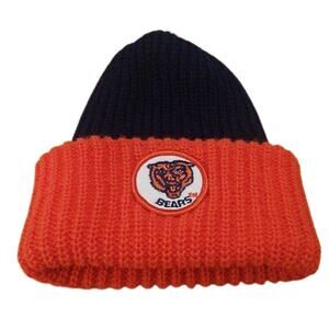 Vintage Chicago Bears Kids Knit Beanie Blue Orange Winter Hat NFL Football Cap